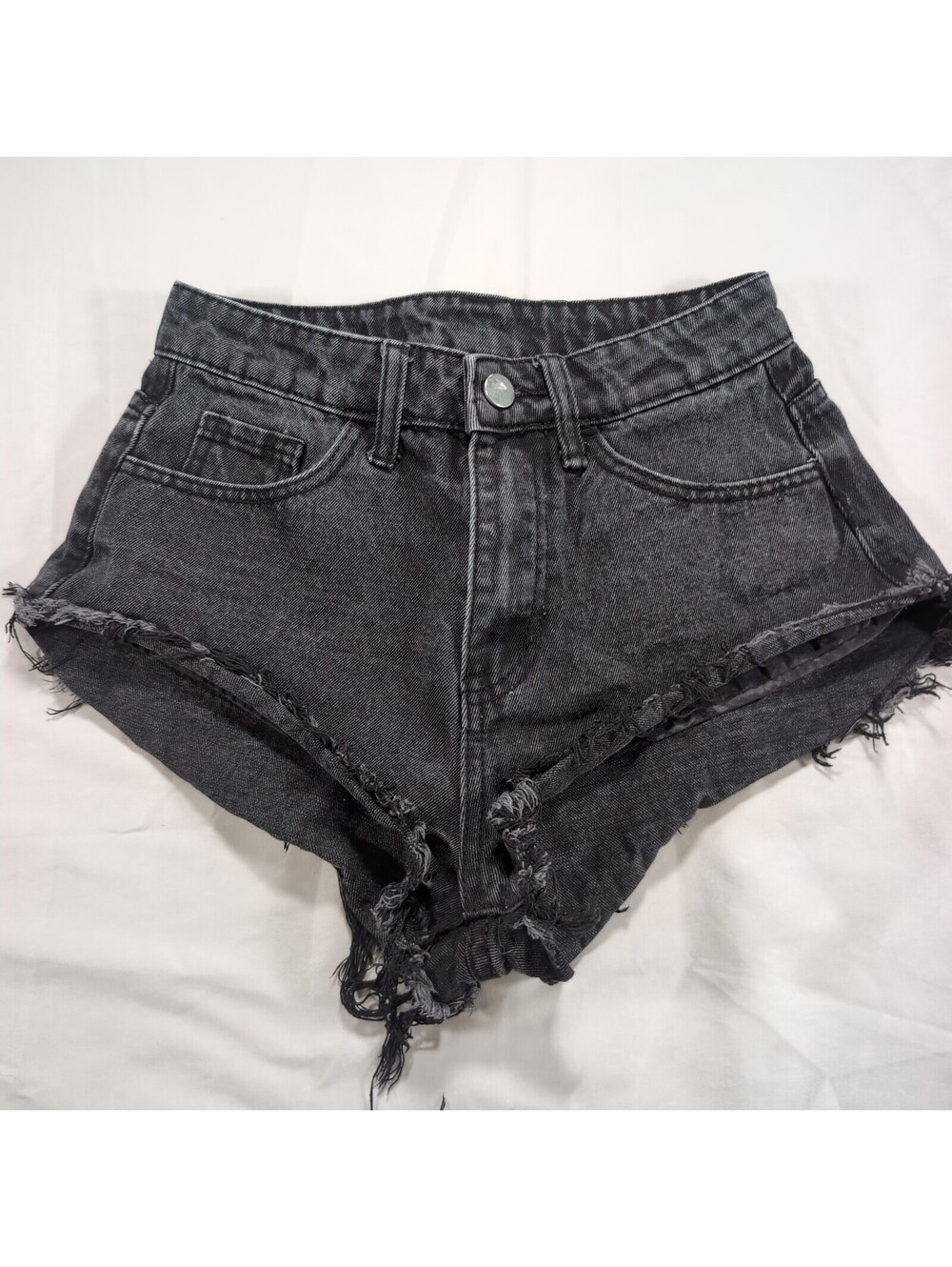 Washed Black Distressed Denim Cheeky Micro Shorts